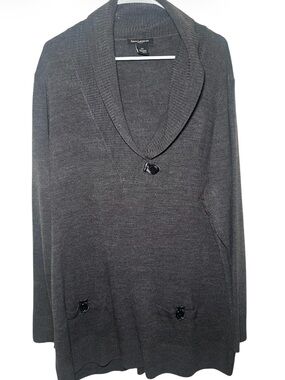Susan Lawrence Shawl Collar Dark Gray Womens Front Pocket Sweater Warm Thick 2XL